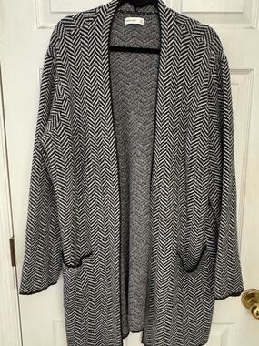 Nine West XXL Black White Herringbone Open Front Cardigan